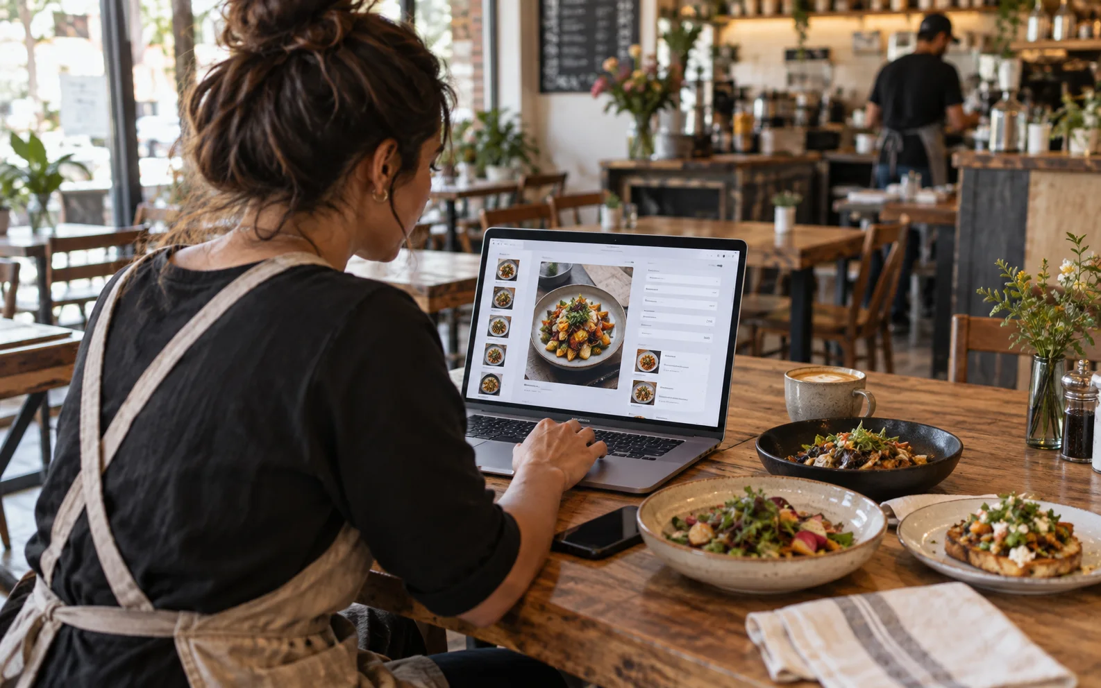 A restaurant owner adding dishes to an online menu
